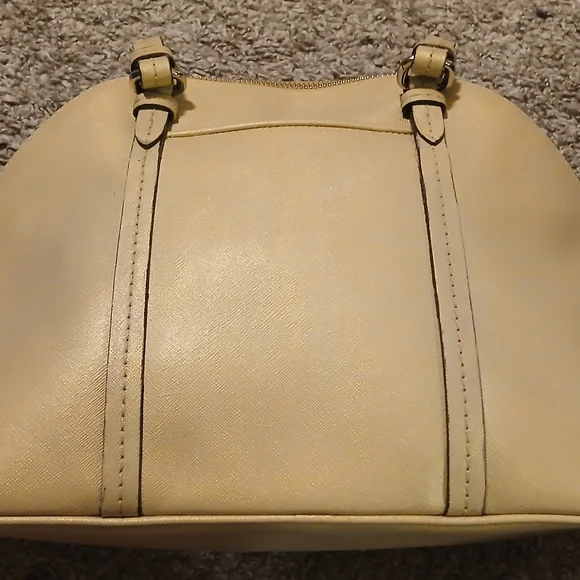 Coach Peyton Saffiano Leather Dome Satchel Cream Gold Champagne Metallic Bag - Picture 15 of 16